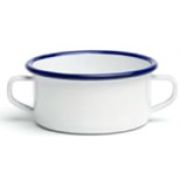 Бульонница с ручками, эмалированная, Ø 10CM цвет белый/синий