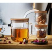 Чайник с бумбуковой крышкой 1 л, d 18,6 см h 15,4 см, Thermic Glass