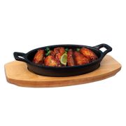Сковорода чугунная,овальная 21*15 см на деревянной подставке, P.L. Proff Cuisine
