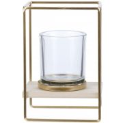 Подсвечник стеклянный на металлическом основании золотого цвета, 13X10XH19CM