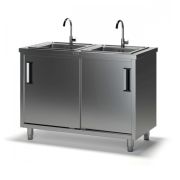 Двухсекционная ванна моечная СКМ-1 с тумбой (1500х600х870), 2 мойки цельн. накладные 400х500х140, отверстие под смеситель сбоку