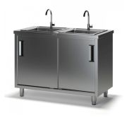 Двухсекционная ванна моечная СКМ-1 с тумбой (1200х600х870), 2 мойки цельн. вварные 400х400х250, отверстие под смеситель по центру