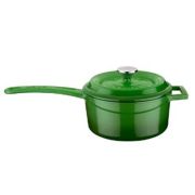 Сотейник с чугунными ручкой и крышкой 1,35 л, внутр. размер d 16 см h 7,7 см, внеш. размер 34,5x17x9,5 см, чугун, цвет зеленый