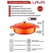 Кастрюля 2,47 л, d 24 см, с крышкой, чугун, цвет оранжевый
