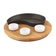 Тарелка для фахитас, форма YINGYANG и деревянный поднос 10x20cm. (не включает соусники)